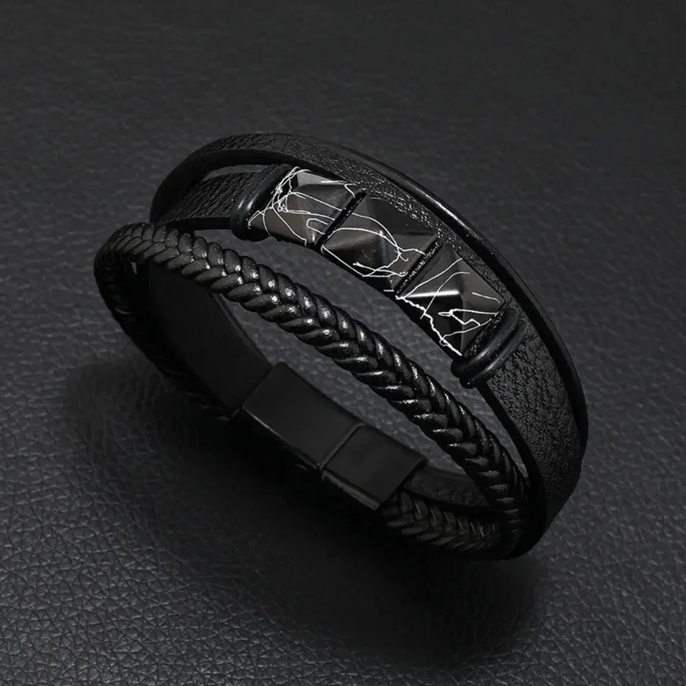 Leather White Cracked Bracelet